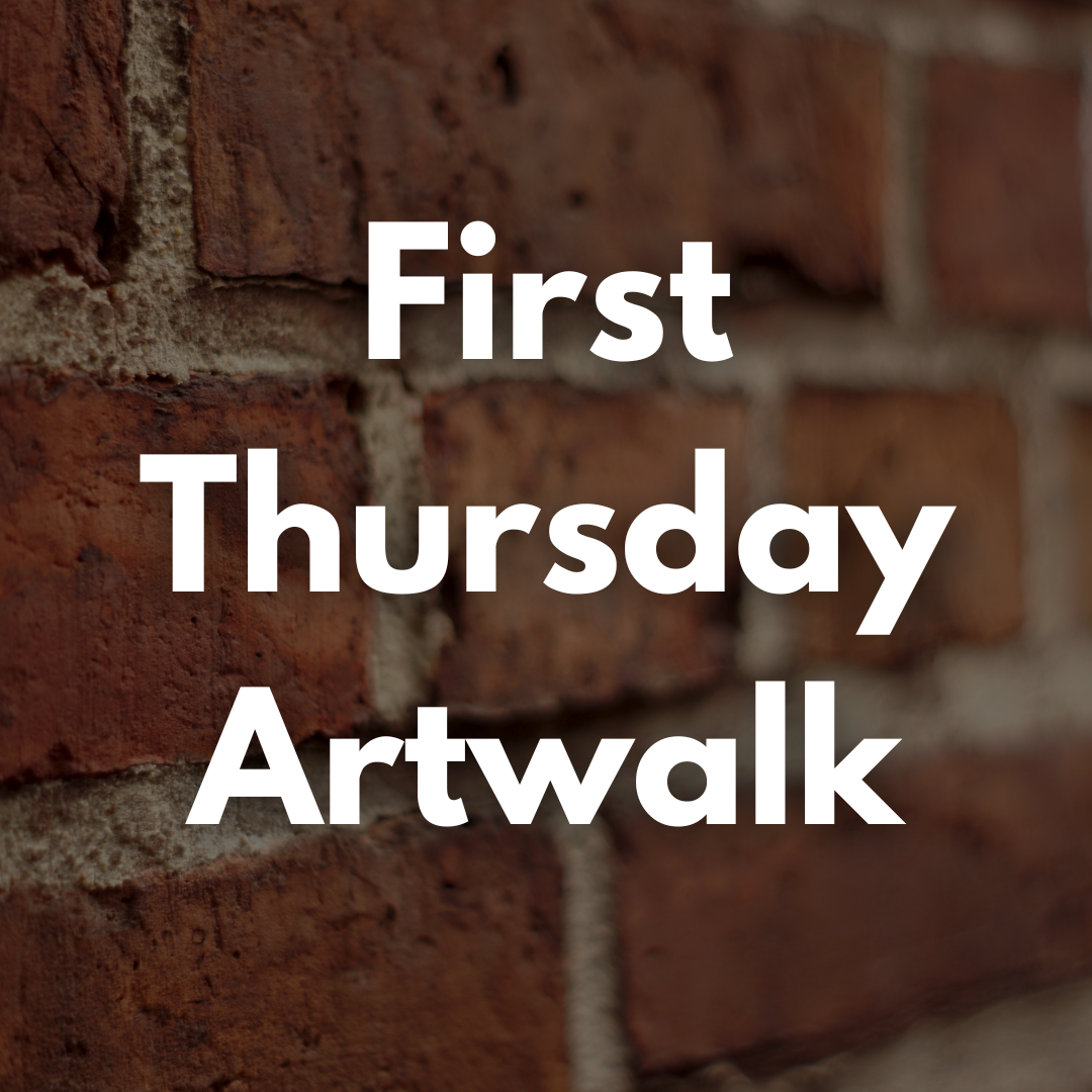 Photo of brick wall with First Thursday Artwalk text on the photo to promote a local event in Tri-Cities, Washington